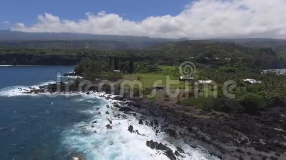 美丽的空中4k无人机海绵状热带自然毛伊岛夏威夷太平洋绿色海滩海岸线视频的预览图