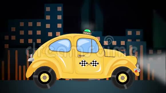 夜间出租车汽车动画城市景观背景视频的预览图