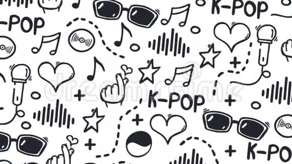 流行音乐韩国流行音乐风格手绘涂鸦背景视频的预览图