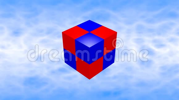 红色和蓝色光泽的三维立方体旋转视频的预览图
