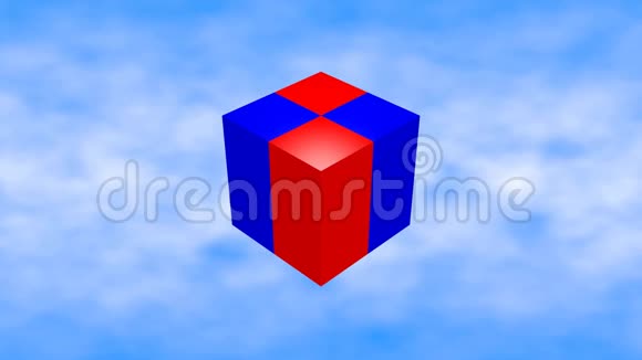 红色和蓝色光泽的三维立方体旋转视频的预览图