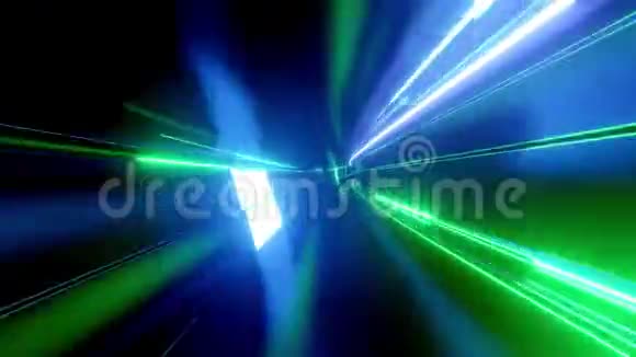 带有霓虹灯的4k环形抽象高科技隧道摄像机穿过隧道蓝色绿色霓虹灯闪烁Sci视频的预览图