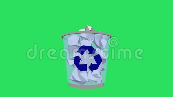 绿色背景上的动画白色回收站符号视频的预览图