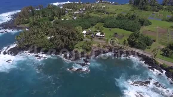 令人惊叹的4k空中拍摄热带夏威夷岛毛伊岛绿色田野公园深蓝色海洋海岸线海岸海滩基奈视频的预览图