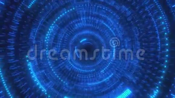 穿过超空间黑色背景上蓝色的明亮圆圈视频的预览图
