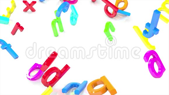 许多彩色字母落在白色的镜子背景上形成了一堆英文字母飞行字母视频的预览图