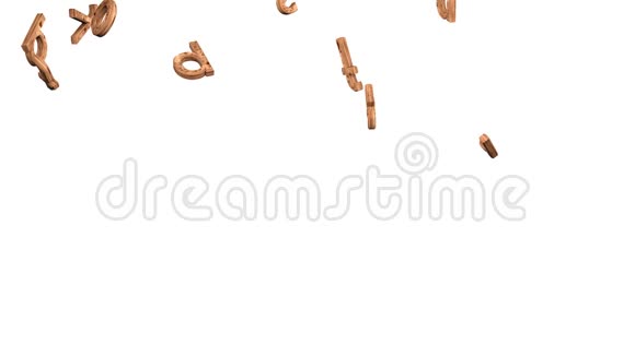 许多木质字母在白色背景上脱落隔离阿尔法通道视频的预览图