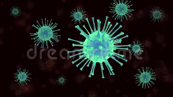 冠状病毒动画背景Covid19病毒漂浮在黑暗背景上视频的预览图