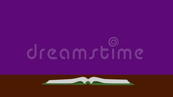 2D动画打开书躺在桌子上的紫罗兰背景书页像鸟儿一样飞起来离开传播视频的预览图