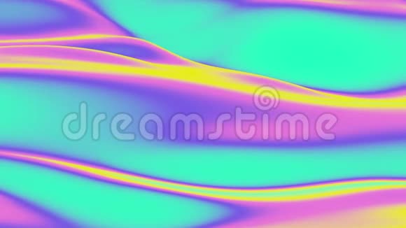 以明亮的绿色黄色紫色和粉红色抽象出五颜六色的波浪背景视频的预览图