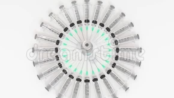 装有霍乱疫苗和注射器的玻璃瓶概念医学三维动画视频的预览图