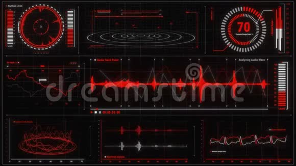 红色语音录音和音频分析HUD接口元素视频的预览图