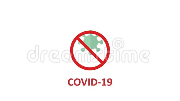 停止冠状病毒动画停止标志图标通知与Covid19在白色背景4K运动图形视频的预览图
