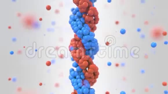 红色和蓝色DNA螺旋和粒子遗传学相关的可循环三维动画视频的预览图