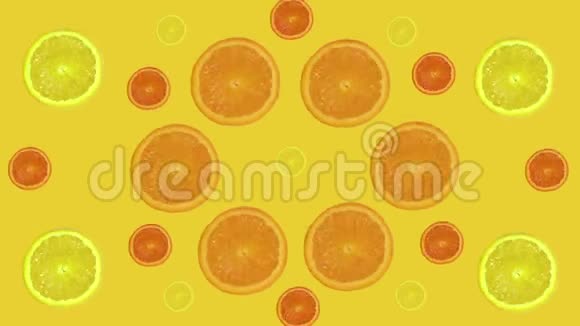 黄色背景上的橙色和柠檬的明亮动画视频的预览图
