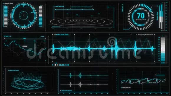 蓝色语音录音和音频分析HUD接口元素视频的预览图