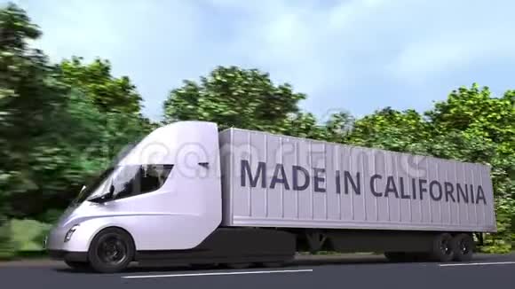 拖车卡车与加州制造文本在一边导入或导出相关的可循环三维动画视频的预览图
