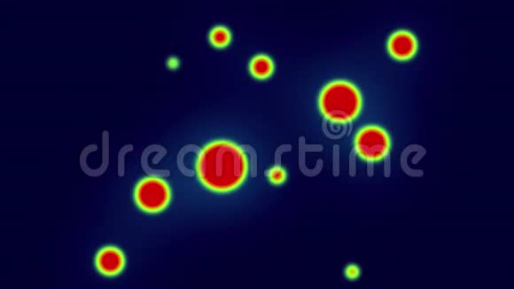 红色细菌的动画在蓝色背景上用绿色的光移动视频的预览图