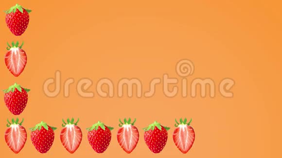 霓虹灯彩色背景下的草莓水果动画视频的预览图