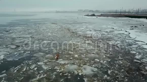 在俄罗斯芬兰海湾融化的冰面上空飞行视频的预览图