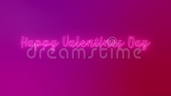 情人节动画文本霓虹灯发光和气泡漂浮在粉红色背景视频的预览图