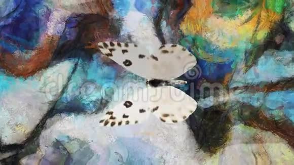 蝴蝶在彩绘的背景上视频的预览图