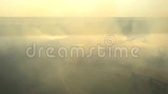 从无人机农民燃烧干草的空中景观野外鸟瞰火灾秋天田野上的火视频的预览图