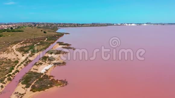 空中观景盐海水蒸发池粉红色视频的预览图
