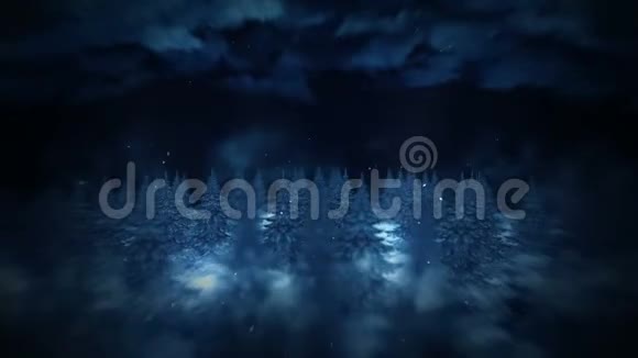 冬季森林插图夜景抽象自然背景循环景观动画视频的预览图