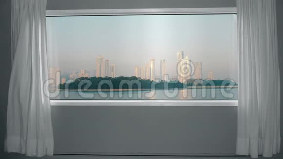从窗户到大都会有摩天大楼和公园背景板彩色关键视频背景视频的预览图