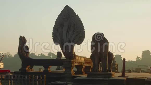 吴哥窟神庙附近的狮子雕像视频的预览图