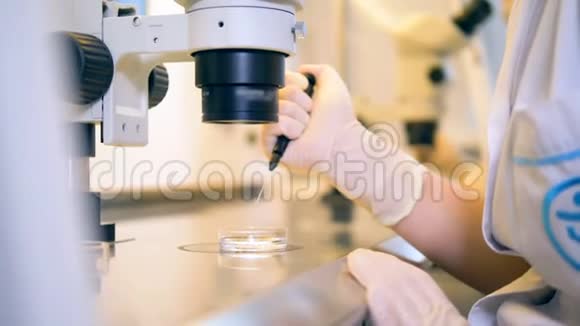 一位科学家正在一个实验室里工作实验室里有一个茎和其他医疗设备视频的预览图