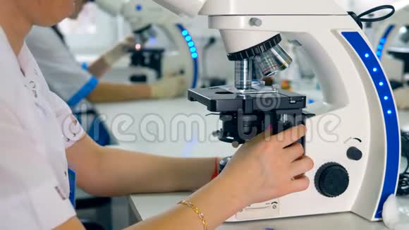 女人在实验室里做生物显微镜视频的预览图