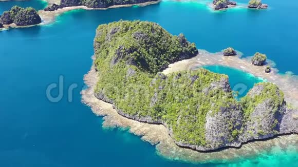 RajaAmpat的石灰石群岛和珊瑚礁鸟瞰图视频的预览图
