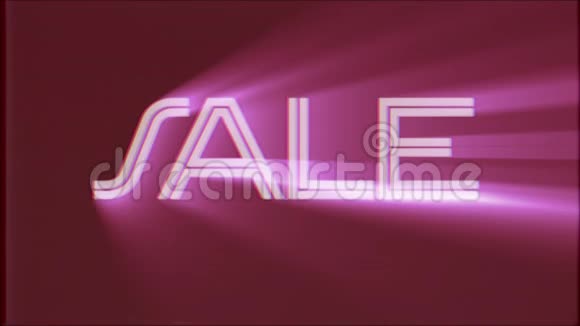 卖字文字粉色光线在旧vhs磁带上移动复古效果电视屏幕动画背景无缝循环视频的预览图