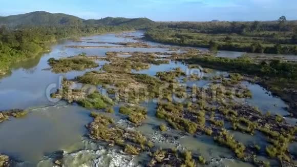 宽河覆盖了岛屿和树木的上景视频的预览图