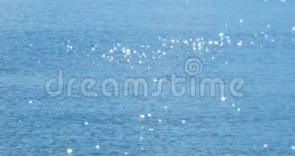 蓝色波浪水背景上闪闪发光的鳍状物阳光明媚的大海上美丽的自然图案视频的预览图