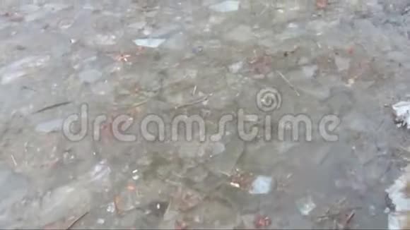一条条褐色的脏河里的冰块视频的预览图