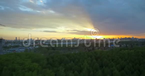 森林和建筑背景下的城市日落视频的预览图