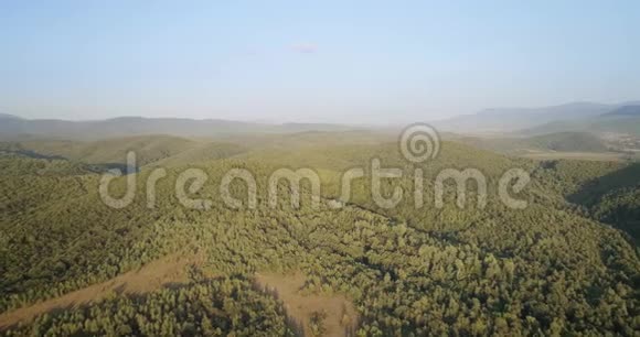 空中拍摄飞越喀尔巴阡山脉的绿色森林视频的预览图