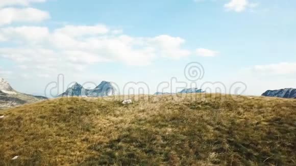 山景全景顶映蓝天库存山麓长满青草的落基山脉视频的预览图