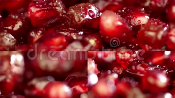碰撞石榴收拢美丽多汁的红石榴一个视频上的几个帧旋转新鲜石榴视频的预览图
