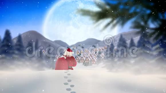 圣诞老人条款在雪景和降雪中徘徊视频的预览图
