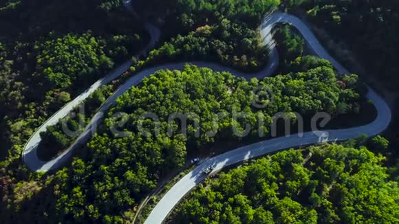 秋季茂密森林的空中景观道路贯穿视频的预览图