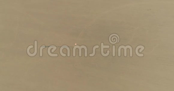 一个带着气球的女孩在沙漠中的海市蜃楼湖奔跑无人机2017年10月视频的预览图