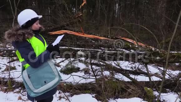 女林业员工巡查破坏森林视频的预览图