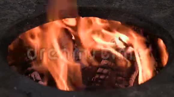 燃烧木材和煤特写镜头片段4K视频的预览图