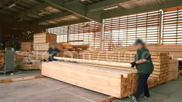 人们在工厂工作人们在锯木厂仓库工作在工厂工作视频的预览图