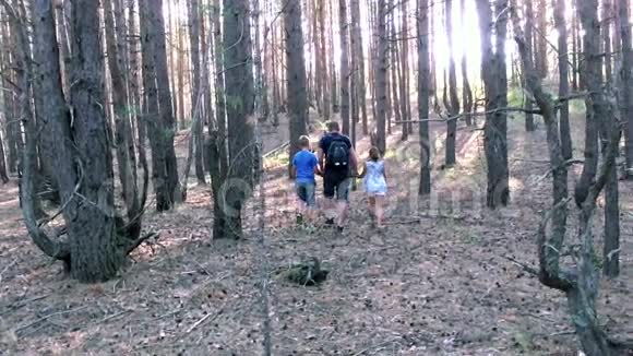 一家人在树林里散步视频的预览图