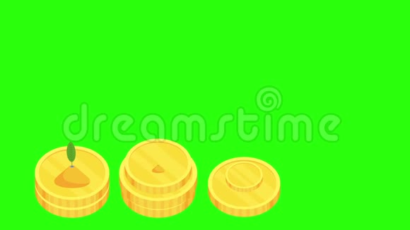 一堆硬币上的绿色嫩芽视频的预览图